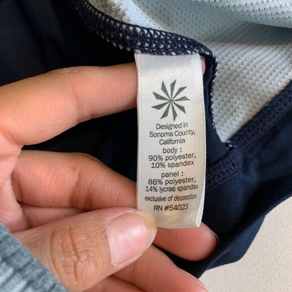 Athleta Tank Top Womens XS Extra Small Navy White Striped Mesh Panels Stretch - Picture 11 of 14